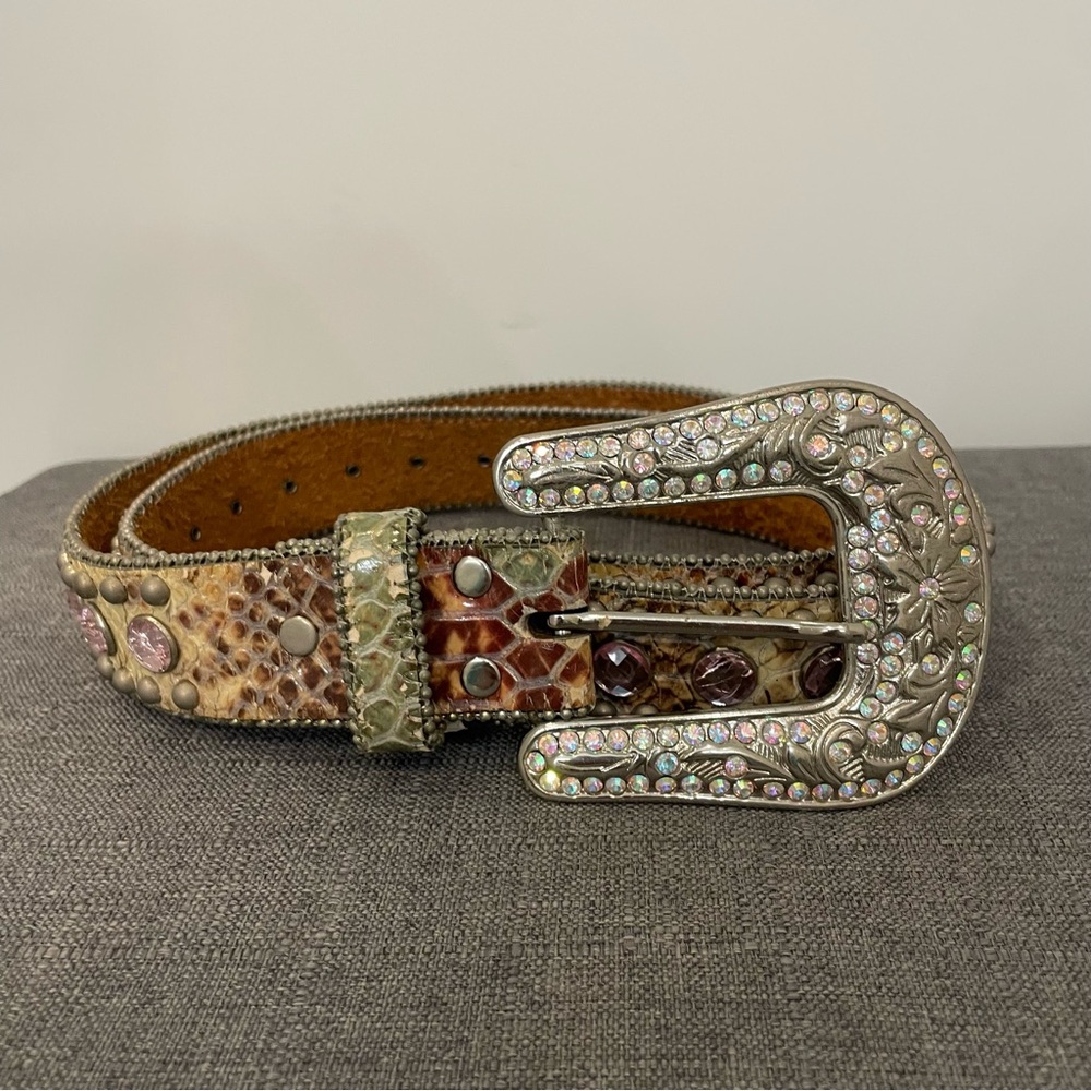 BLAZIN ROXX Bling Rhinestone Snake Print Western Belt Size Large